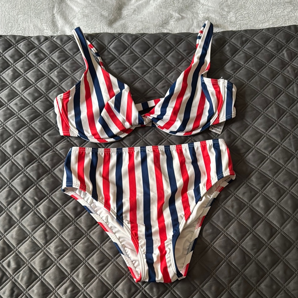 VENUS Red, White & Blue Striped Bikini Set